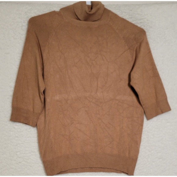 Zara Sweaters - Zara Light Brown Short Sleeve Sweater Size Large Knit Turtleneck 1047